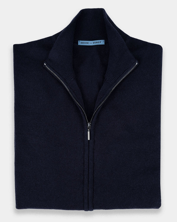 Aspen Navy Cashmere Classic Zip-Front