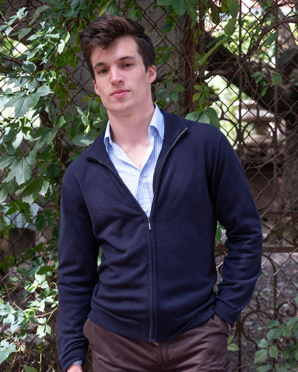 Aspen Navy Cashmere Classic Zip-Front