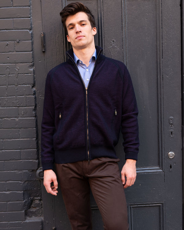 Zermatt Navy/Plum Wool Knit Bomber