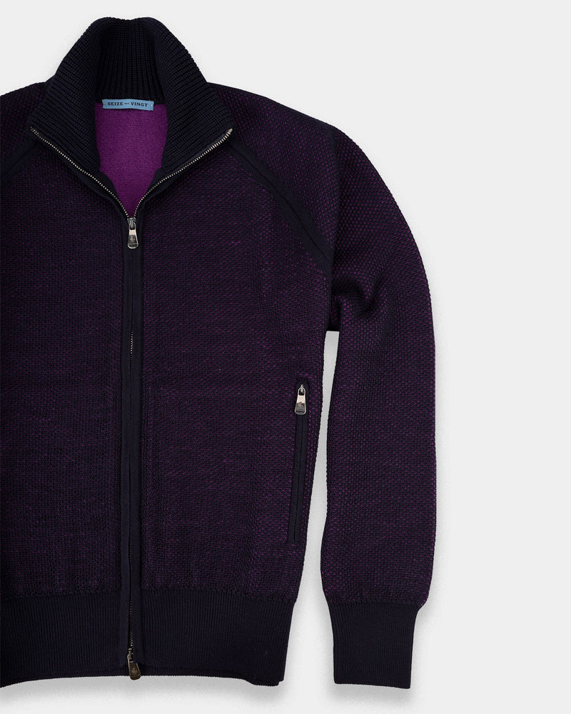 Zermatt Navy/Plum Wool Knit Bomber