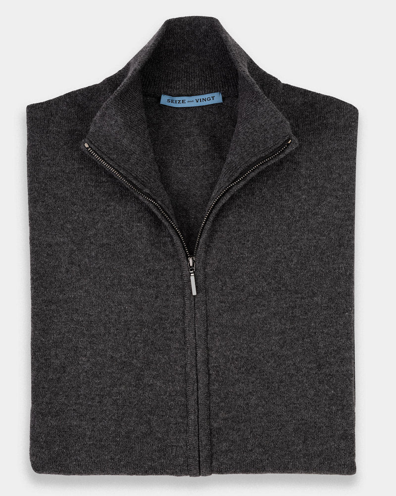 Aspen Gray Cashmere Classic Zip-Front