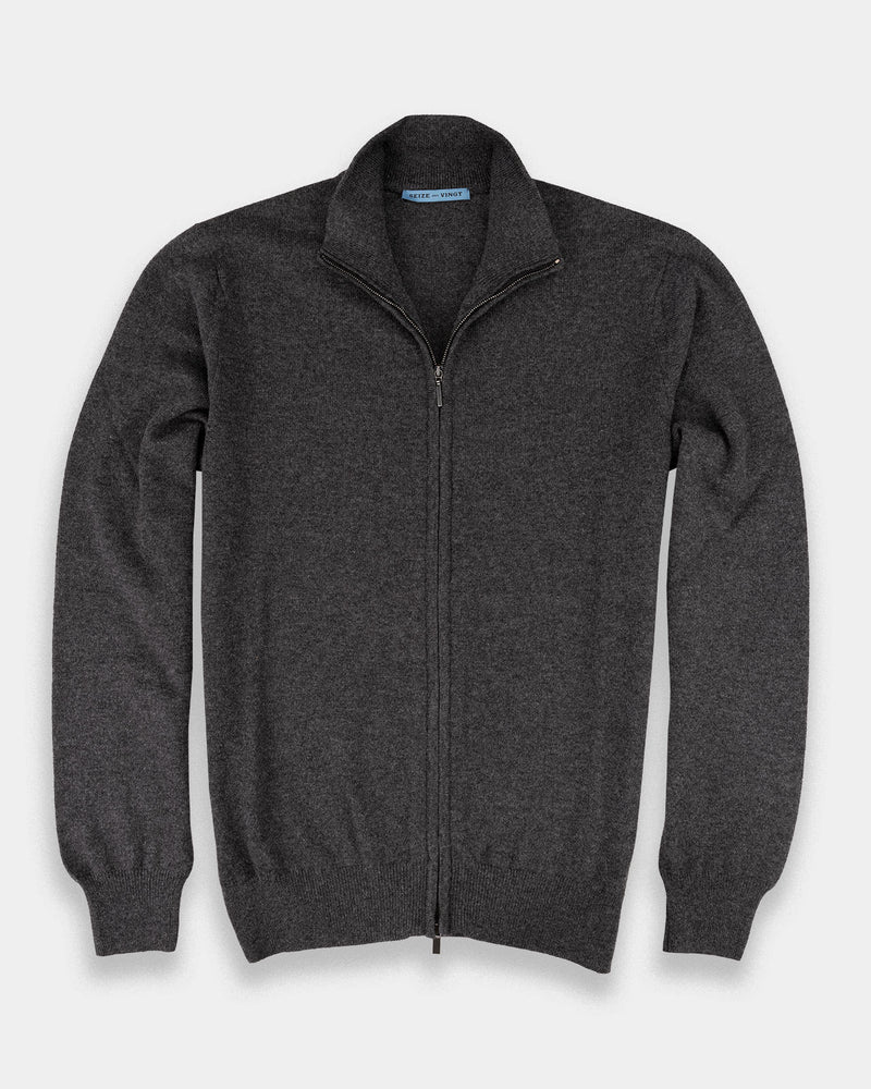 Aspen Gray Cashmere Classic Zip-Front