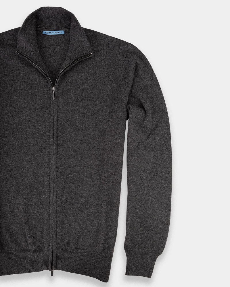 Aspen Gray Cashmere Classic Zip-Front