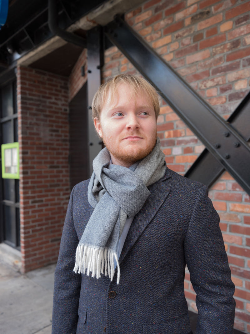 Slate/Cream M&eacute;lange 100% Cashmere Scarf