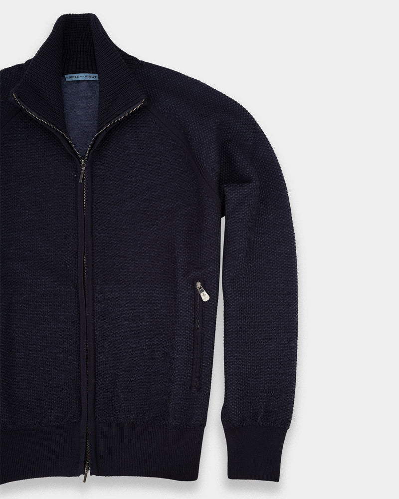 Zermatt Navy/Blue Wool Knit Bomber