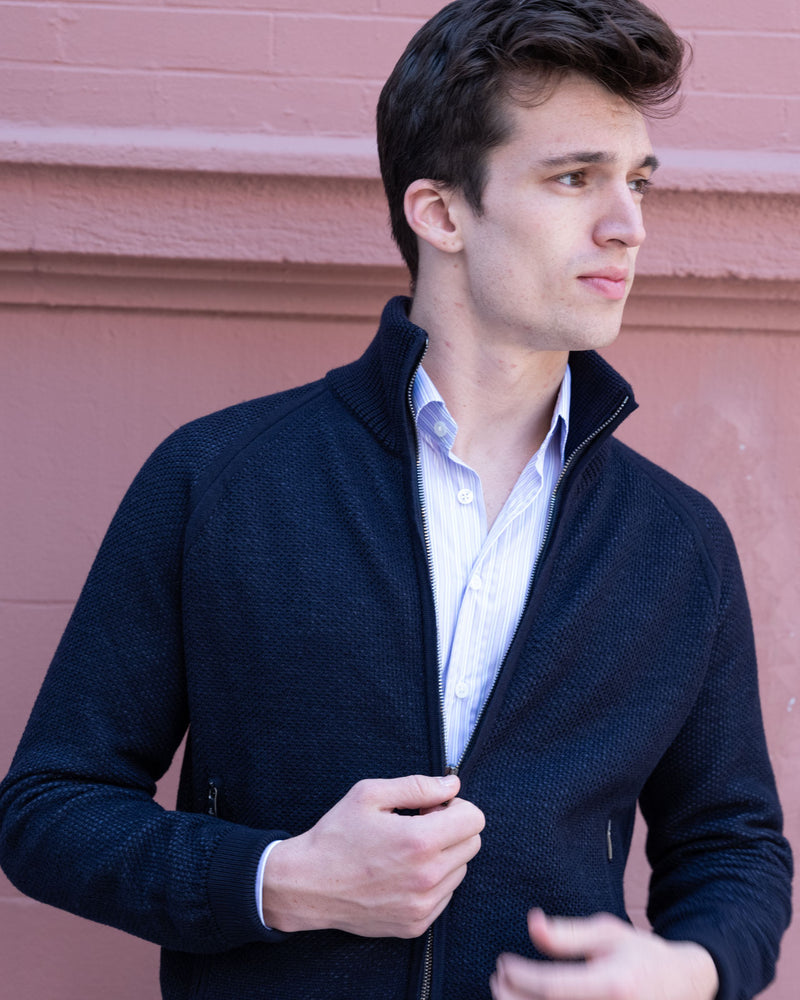 Zermatt Navy/Blue Wool Knit Bomber