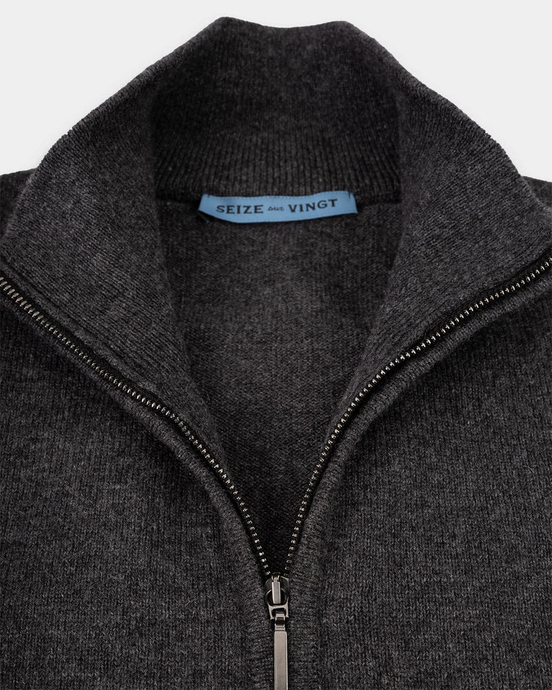 Aspen Gray Cashmere Classic Zip-Front