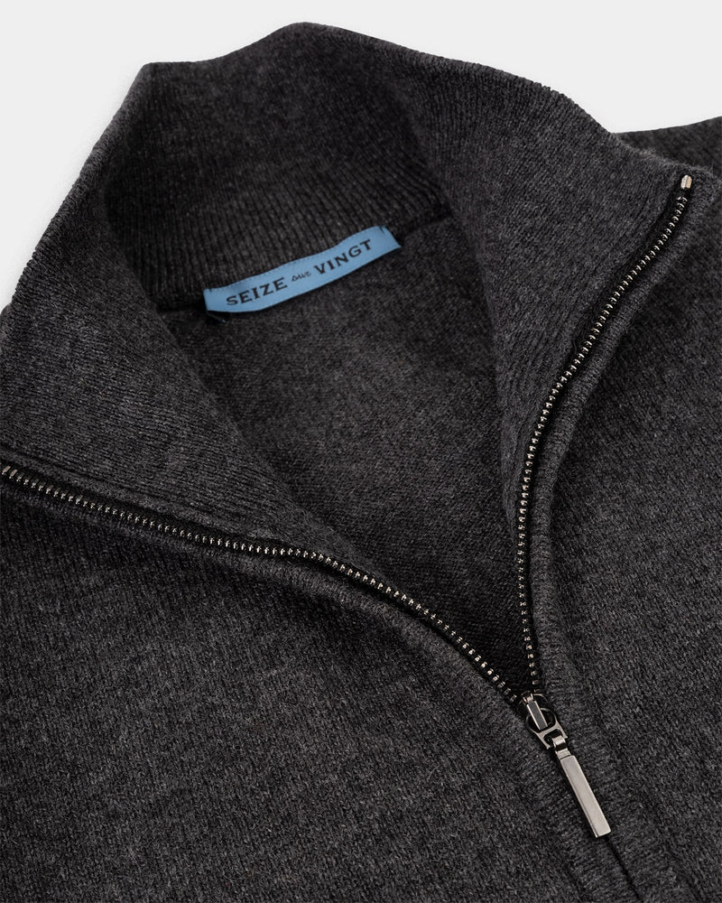 Aspen Gray Cashmere Classic Zip-Front