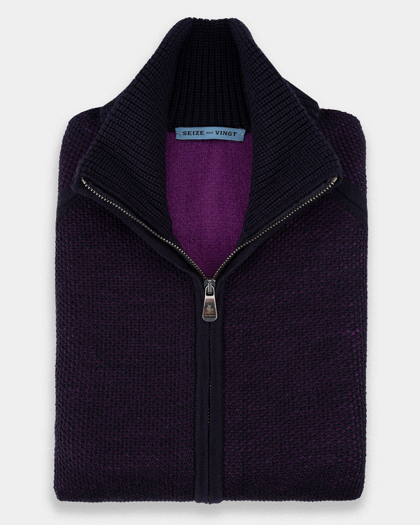 Zermatt Navy/Plum Wool Knit Bomber