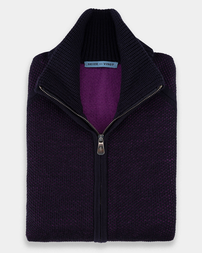 Zermatt Navy/Plum Wool Knit Bomber