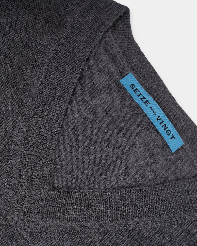 Arcore Medium Grey Lightweight Merino V-Neck Sweater