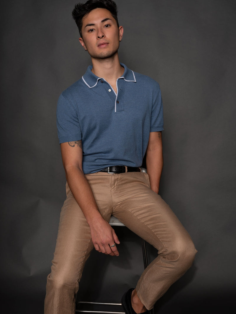 Light Denim - Cream Polo