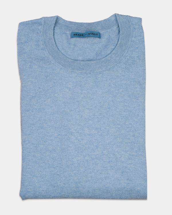 Nile Blue Lightweight Cotton Crew Neck Sweater (Sale)