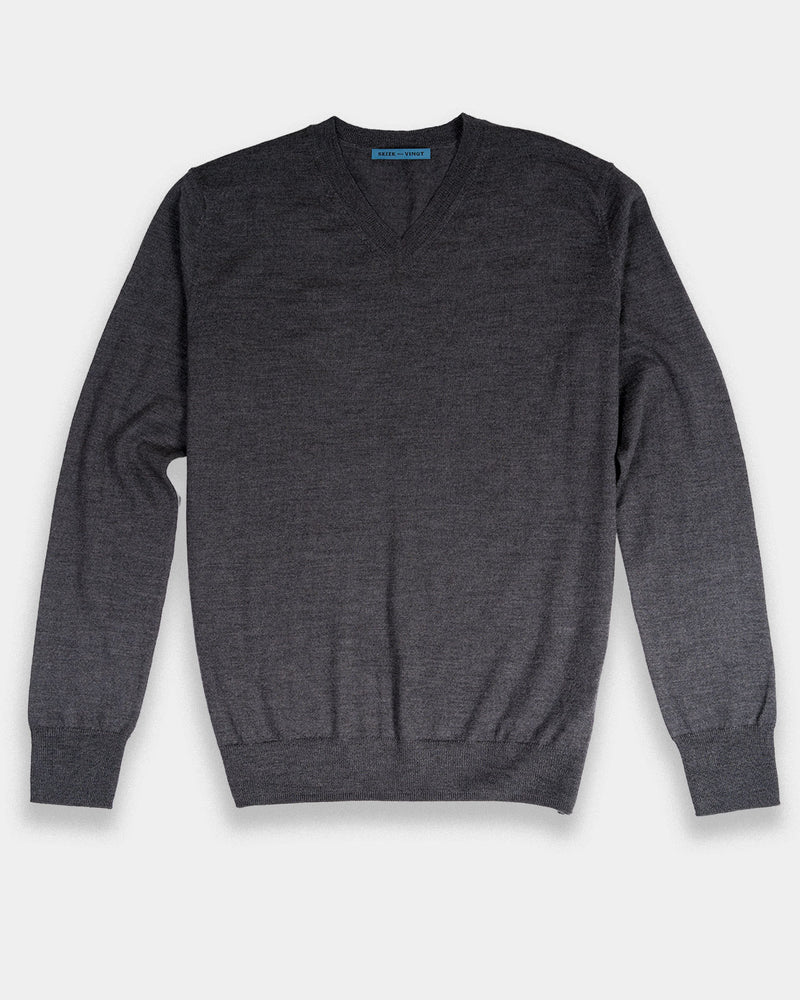 Arcore Medium Grey Lightweight Merino V-Neck Sweater
