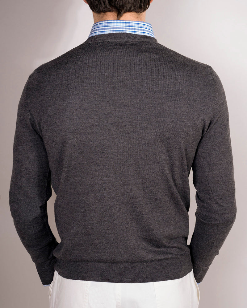 Arcore Medium Grey Lightweight Merino V-Neck Sweater (Sale Size S Only)
