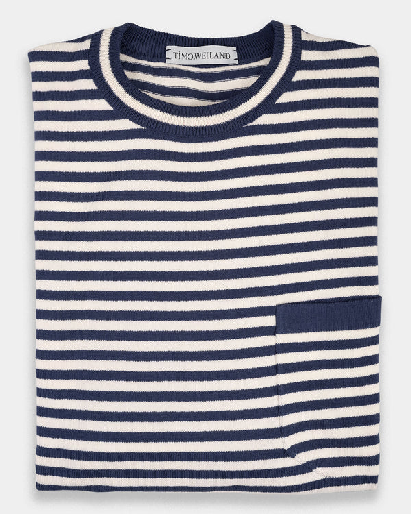 Marina Piccola Blue-White Striped Cotton Crew (Sale)