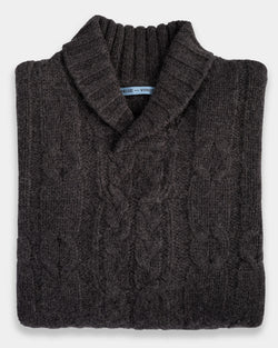 Charcoal Cable Knit Shawl Cashmere Sweater