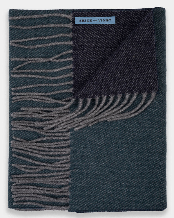 Heavyweight Reversible Emerald and Navy 100% Cashmere Scarf