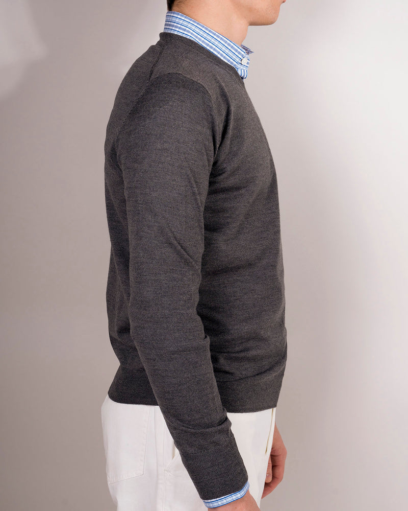 Arcore Medium Grey Lightweight Merino V-Neck Sweater