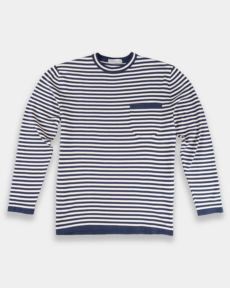 Marina Piccola Blue-White Striped Cotton Crew (Sale)