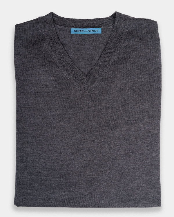 Arcore Medium Grey Lightweight Merino V-Neck Sweater (Sale Size S Only)