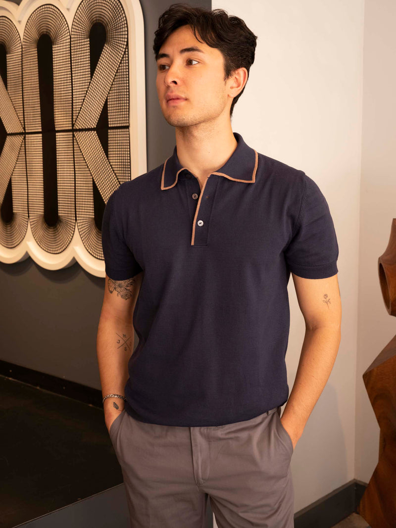 Navy - Brown Polo