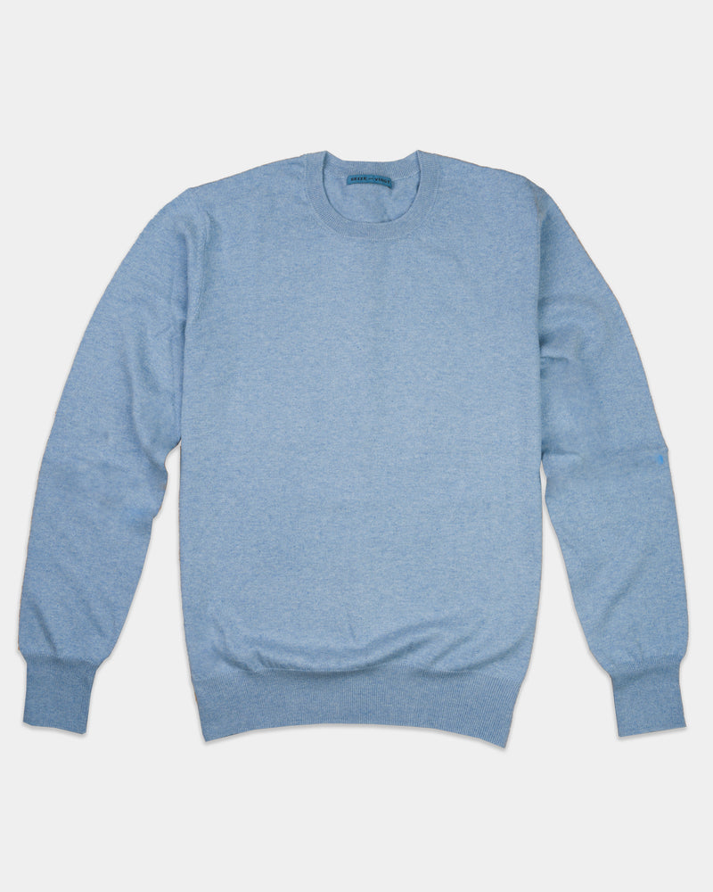 Nile Blue Lightweight Cotton Crew Neck Sweater (Sale)