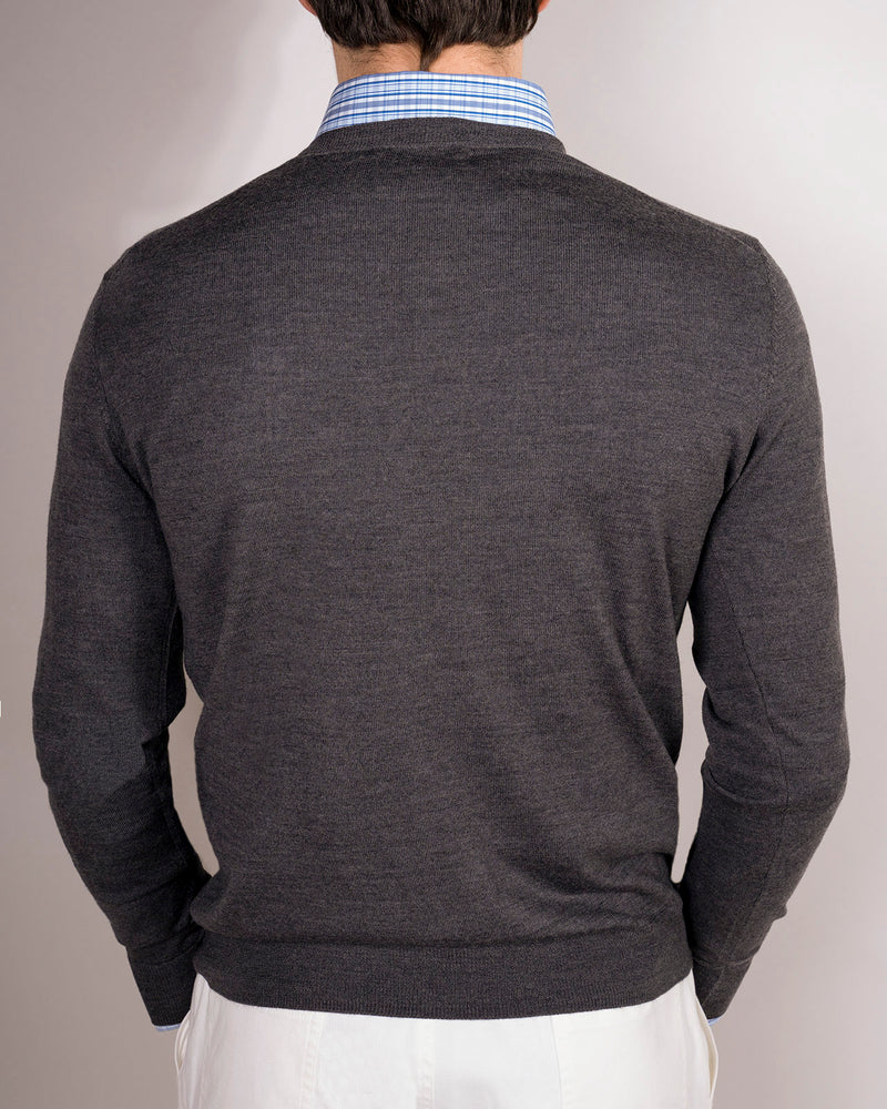 Arcore Medium Grey Lightweight Merino V-Neck Sweater